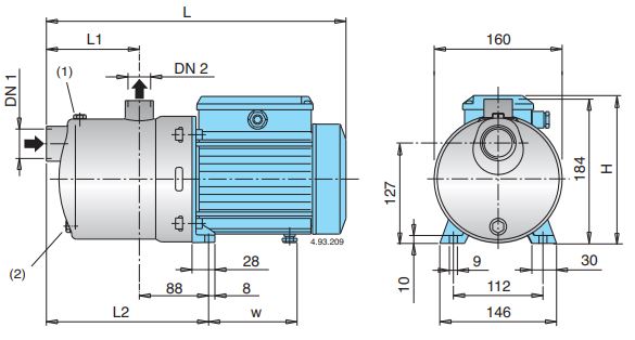 CALPEDA MXH Series dimensions